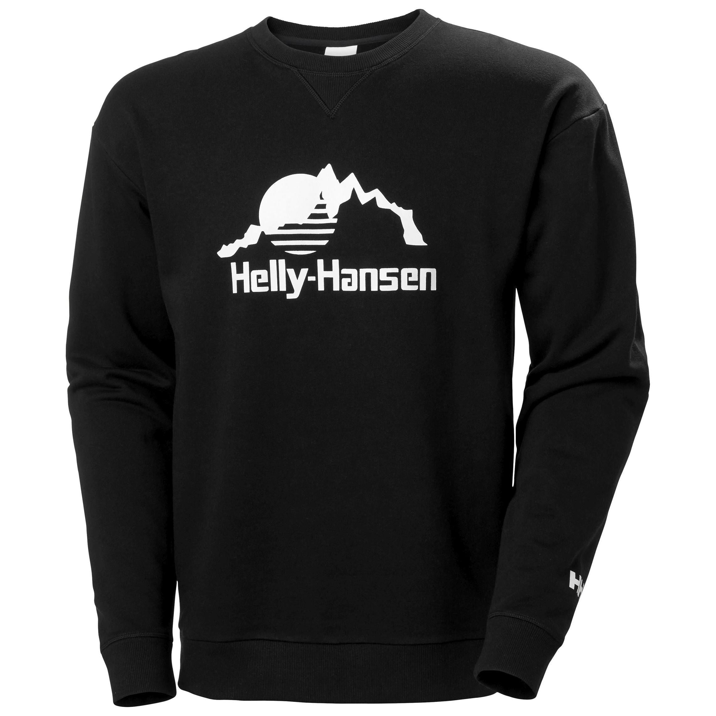 Helly Hansen Yu Crew Sweater 2.0 in Schwarz – Front mit Grafikdruck und Rundhalsausschnitt