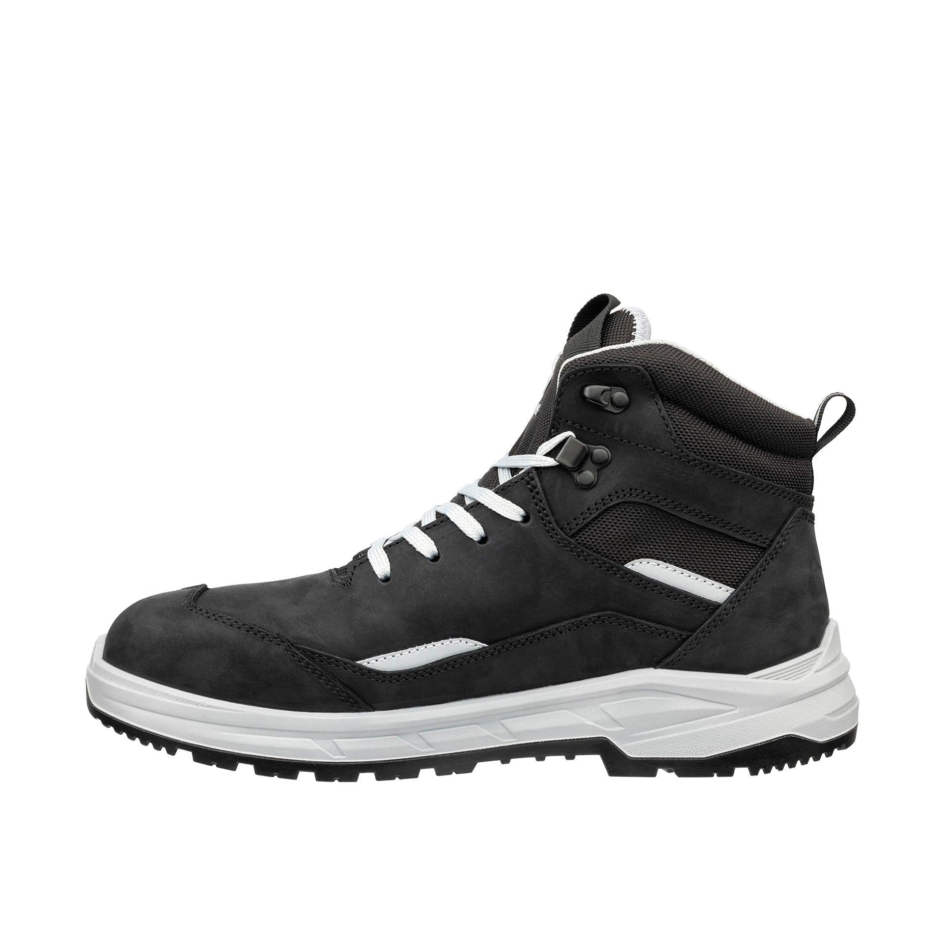 Seitenansicht Sicherheitsschuh VECTOR BLK MID in Schwarz mit Stahlkappe und heller Zwischensohle