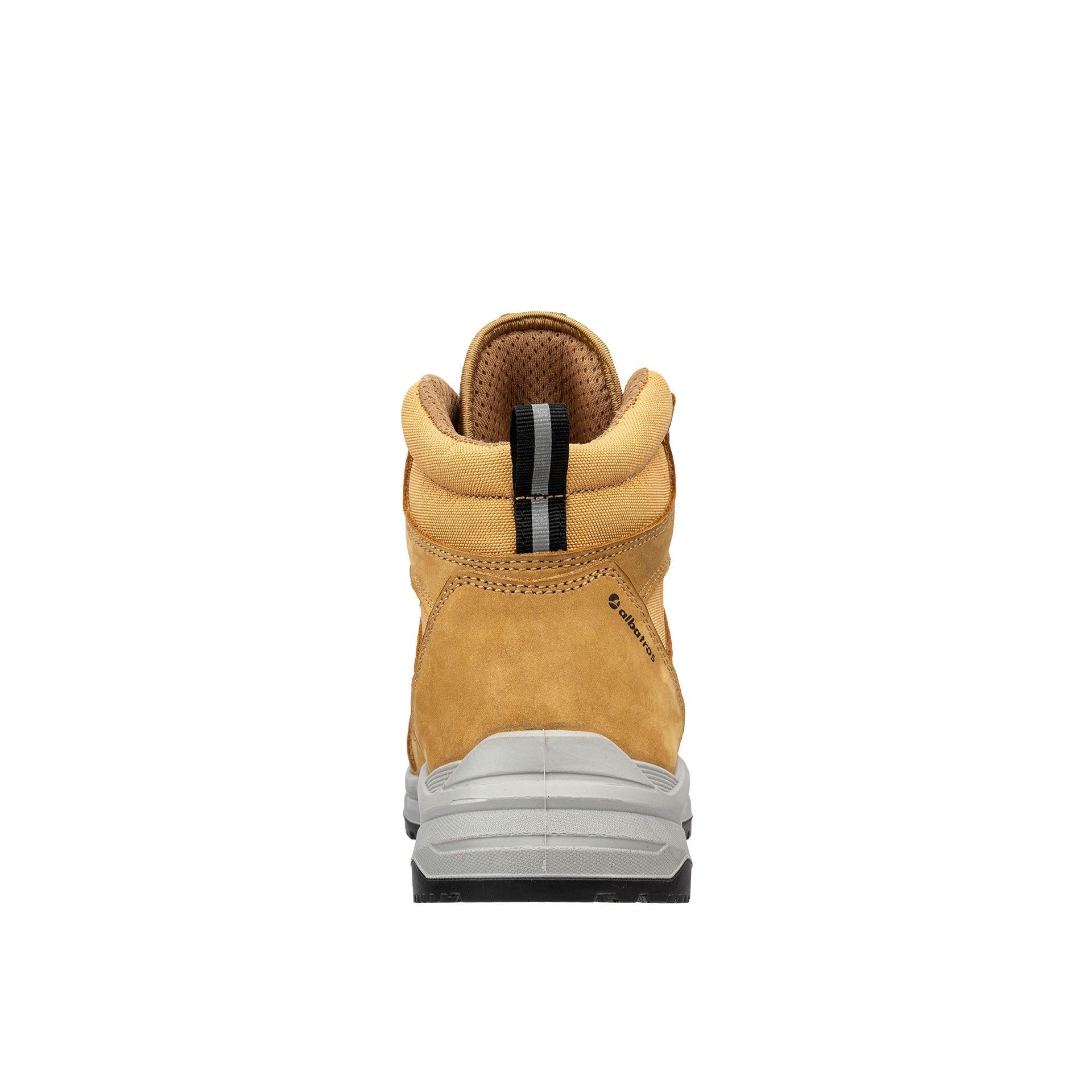 Rückansicht Sicherheitsschuh VECTOR WHEAT MID mit Fersenlasche und gepolstertem Schaft