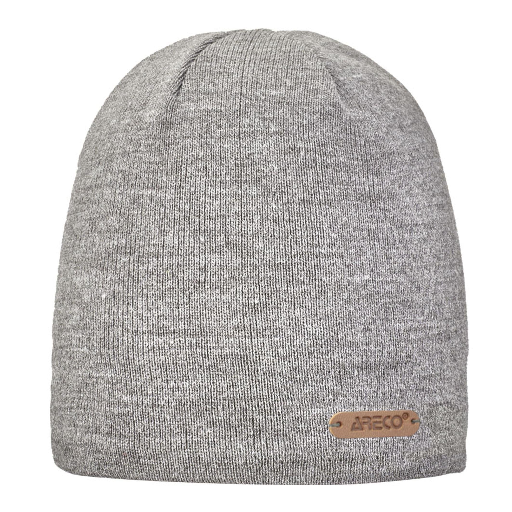 Graue ARECO Beanie uni mit Microfleece-Futter, Frontansicht