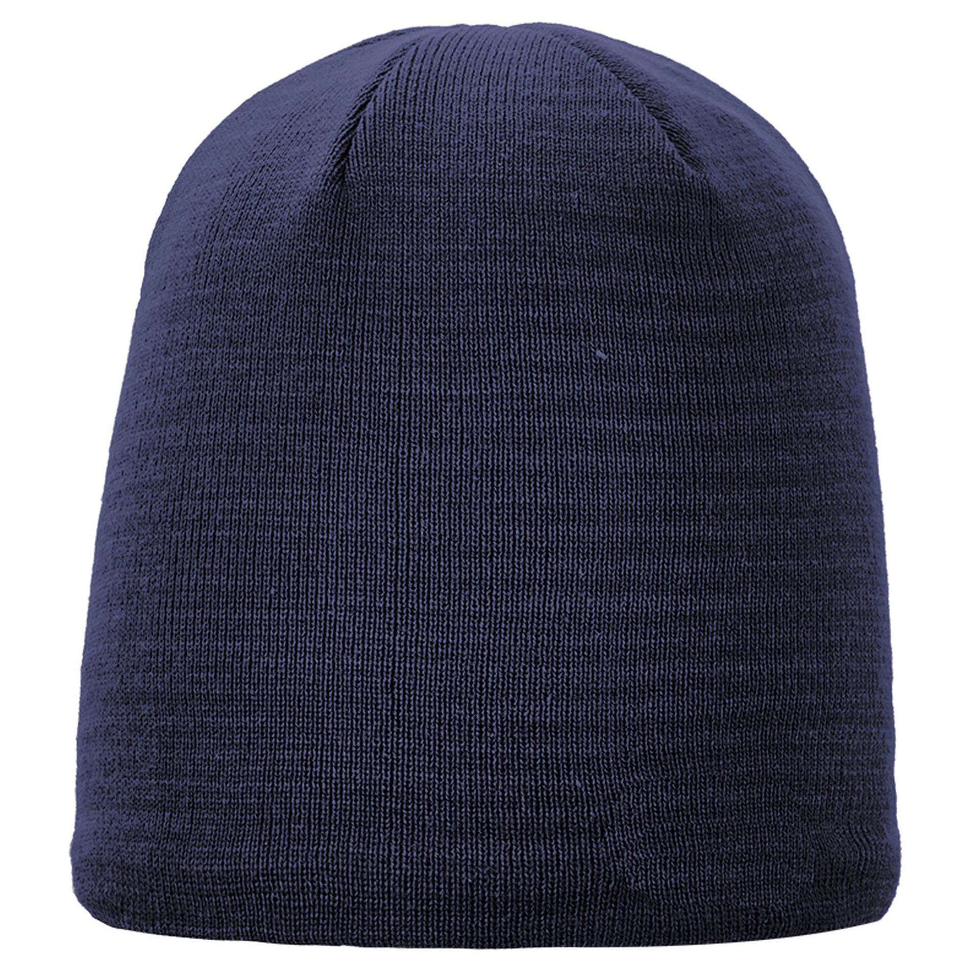 Marineblaue ARECO Beanie uni, Frontansicht mit lockerem Strickdesign
