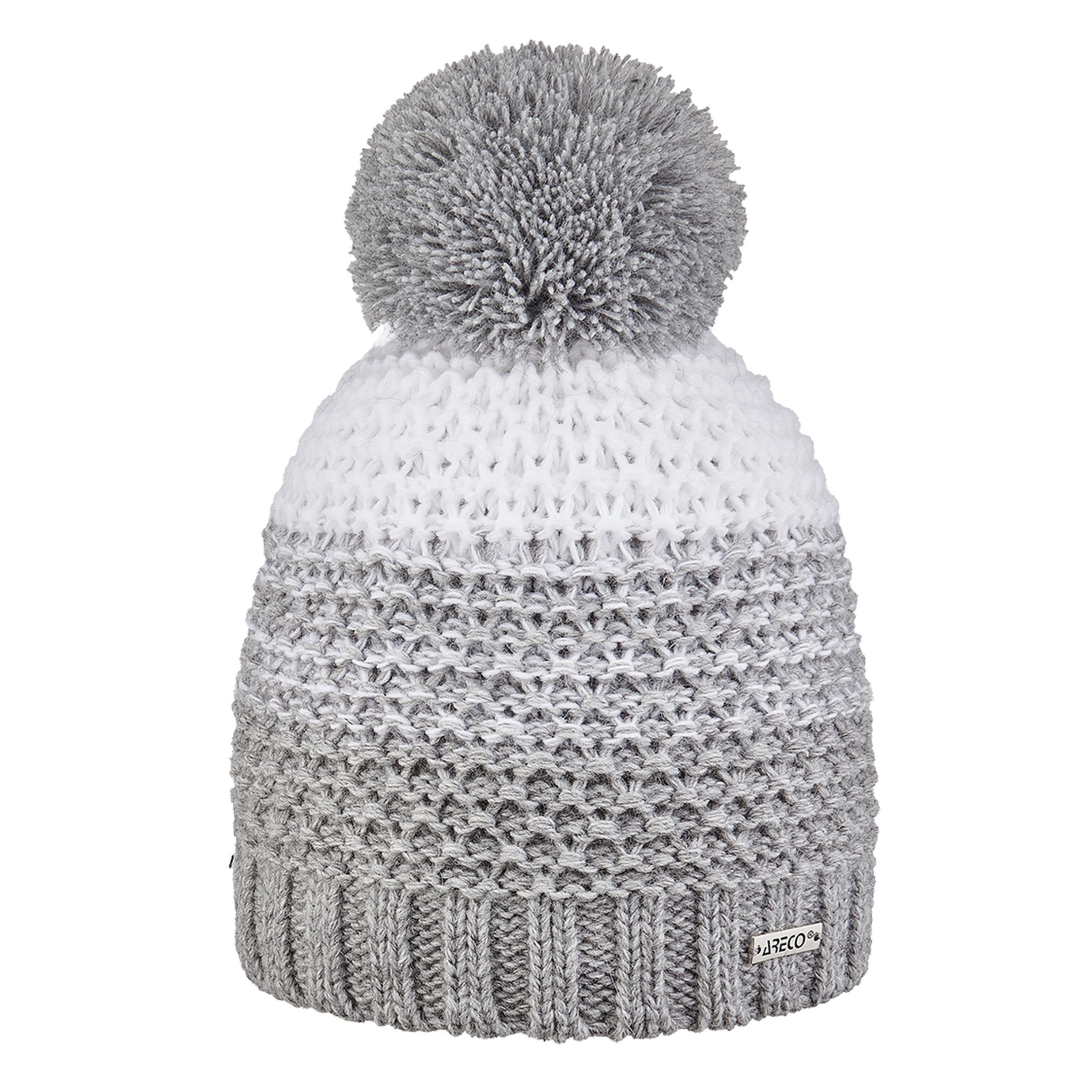 Vorderansicht graue Damen-Bommelmütze mit Fleecefutter