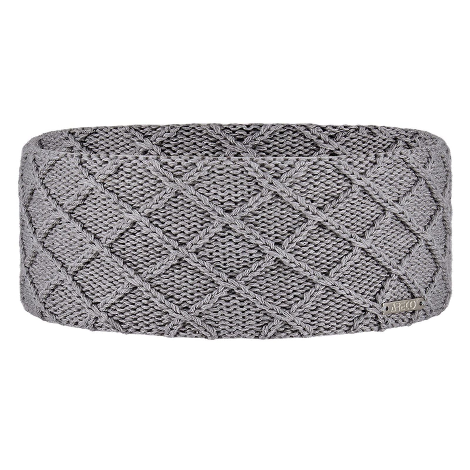 Vorderansicht graues Damen-Stirnband mit Strickmuster von ArecoSPORTS
