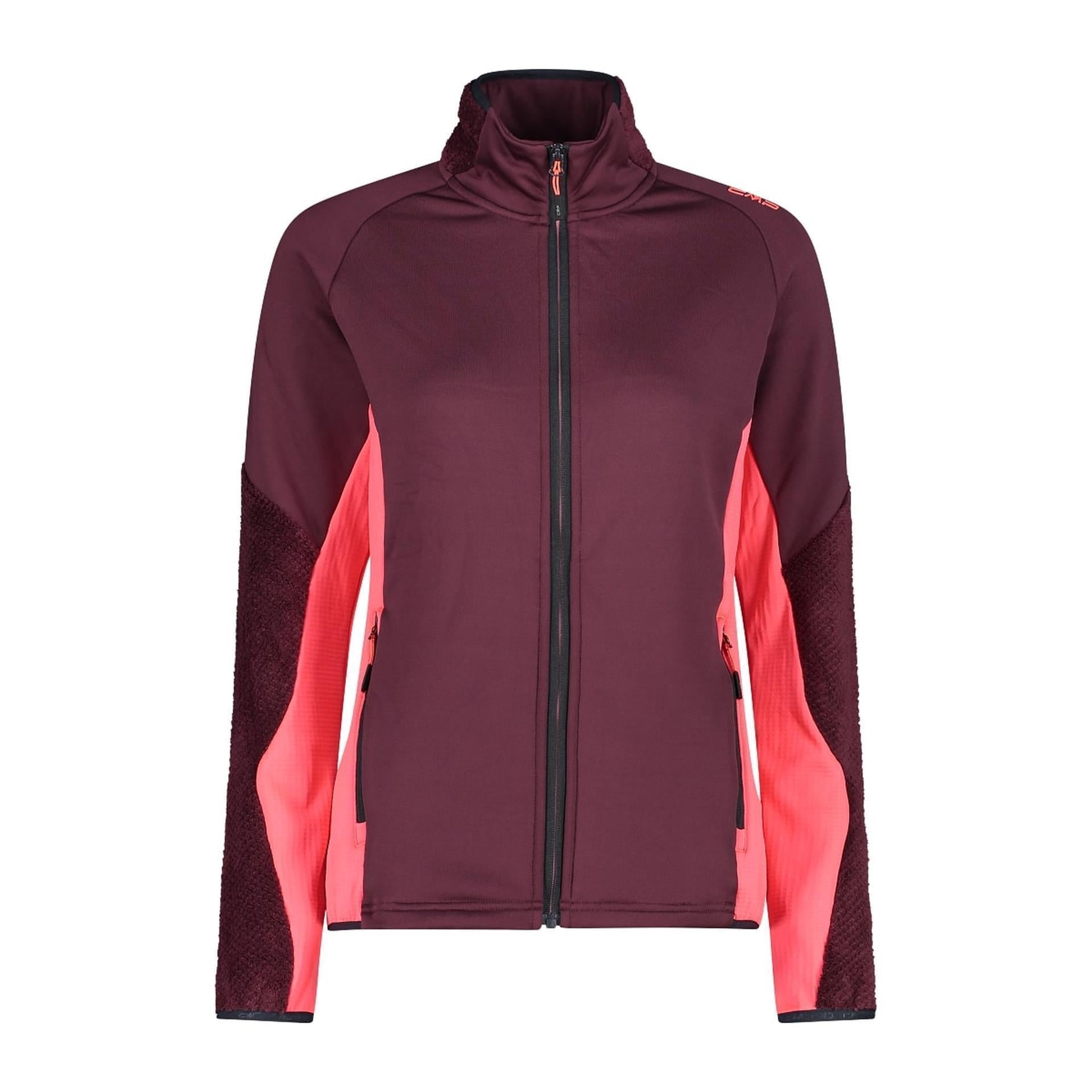 Damen Hybrid-Fleecejacke in burgundy mit Reißverschluss