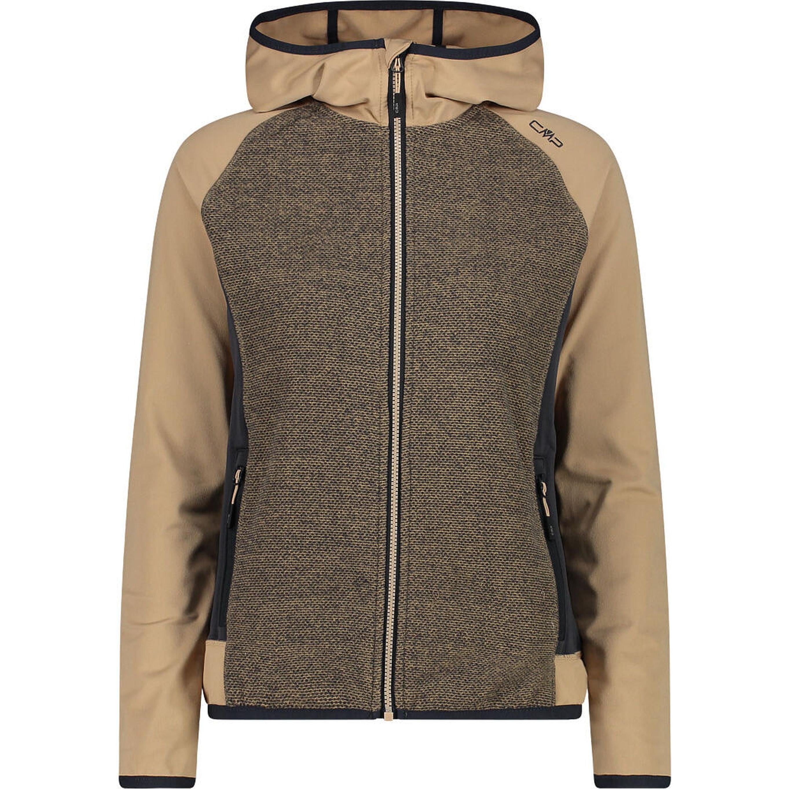 Hybridjacke Damen CMP in sesamo – Vorderansicht mit Kapuze