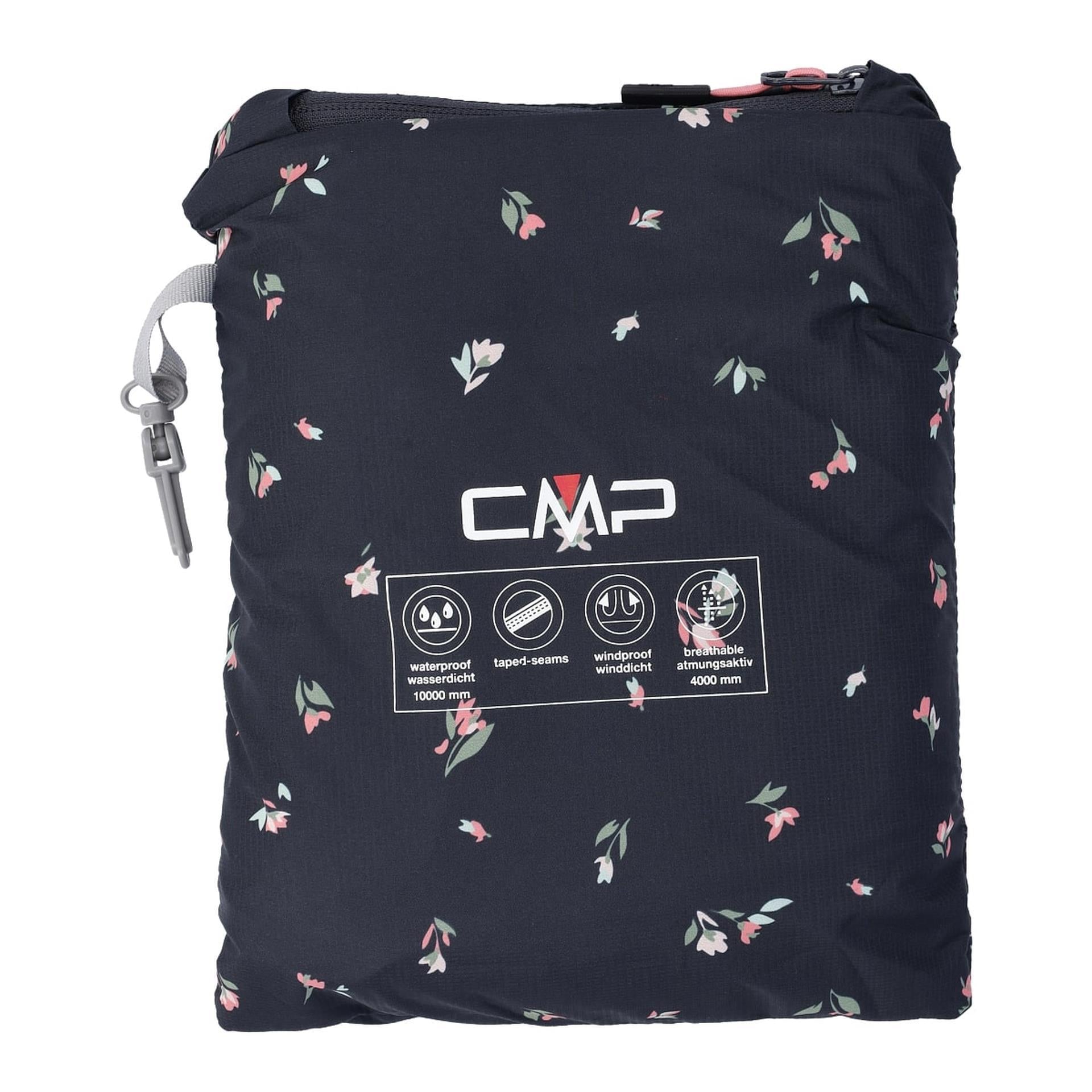 Kompakt verpackte Jacke in Seitentasche mit CMP-Logo und Funktionssymbolen