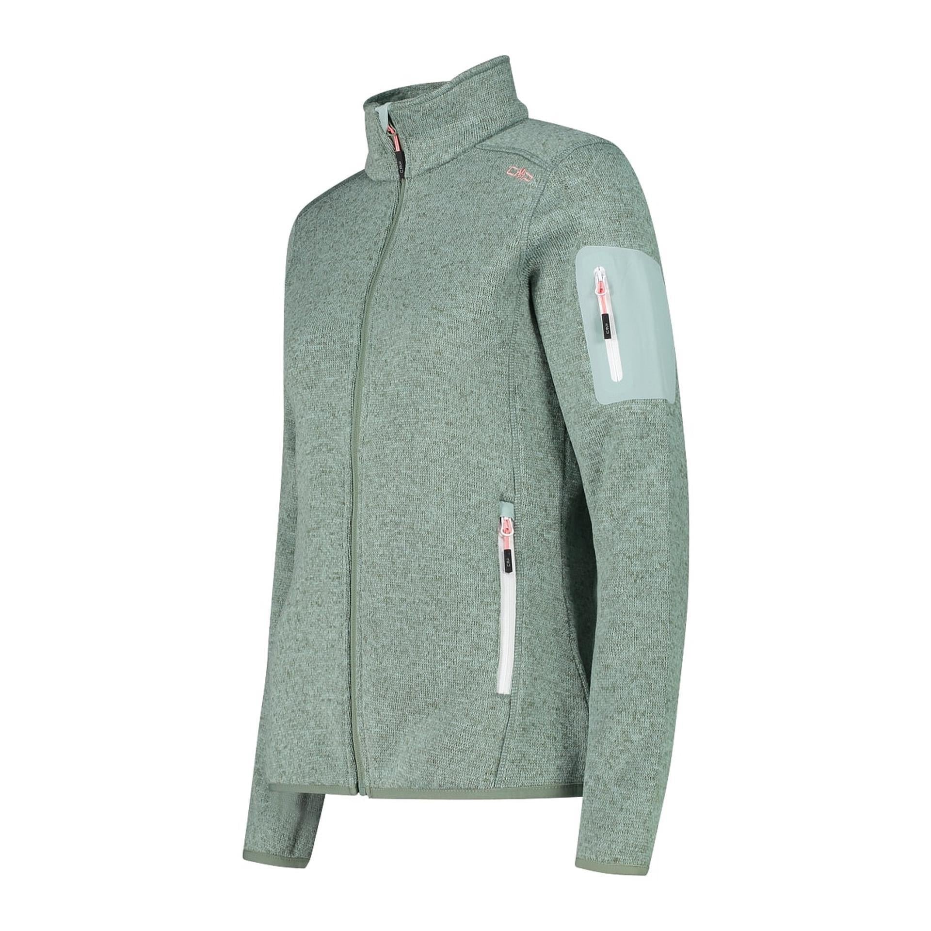 Seitenansicht der CMP Damenjacke in jade-salvia mit Armtasche