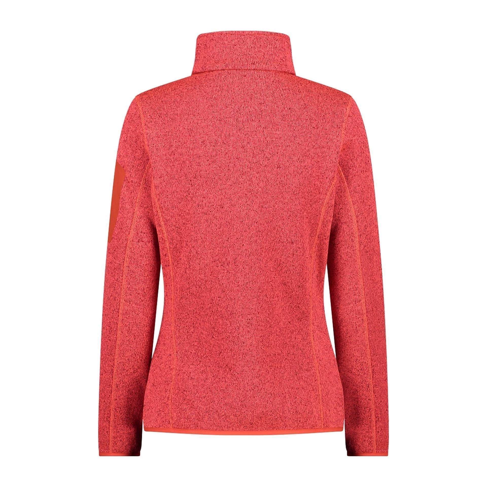 Rückansicht der CMP Damen-Fleecejacke in Rot mit elastischem Saum