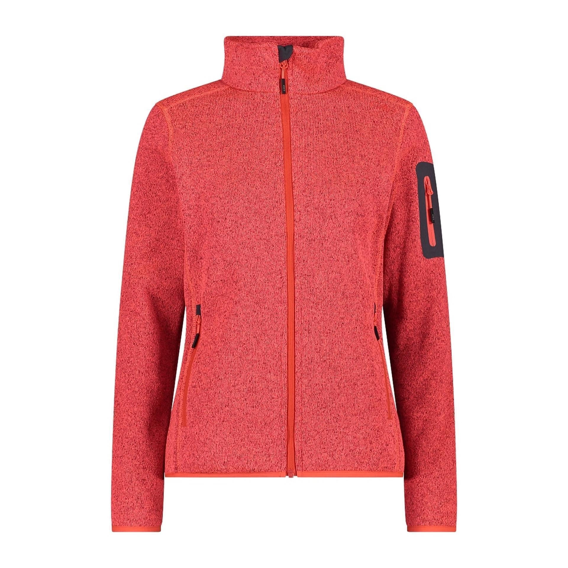 Damen CMP Fleecejacke in papavero-red – Vorderansicht mit Strickoptik