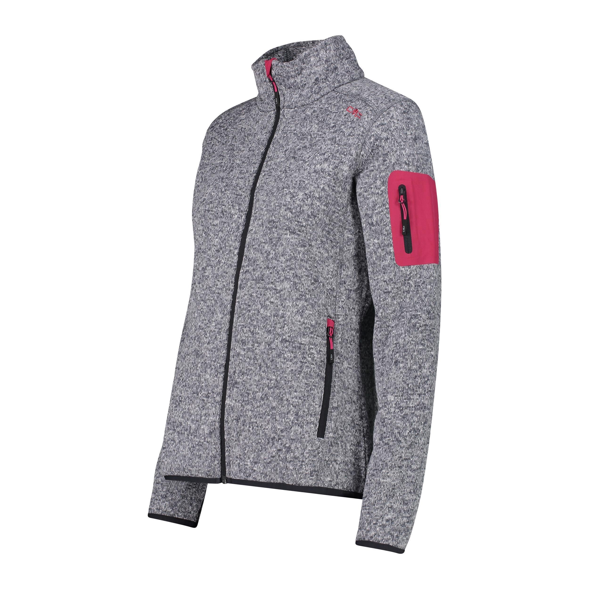 CMP Damen knitted melange Fleecejacke 3H14746 titanio-bianco-fucsia