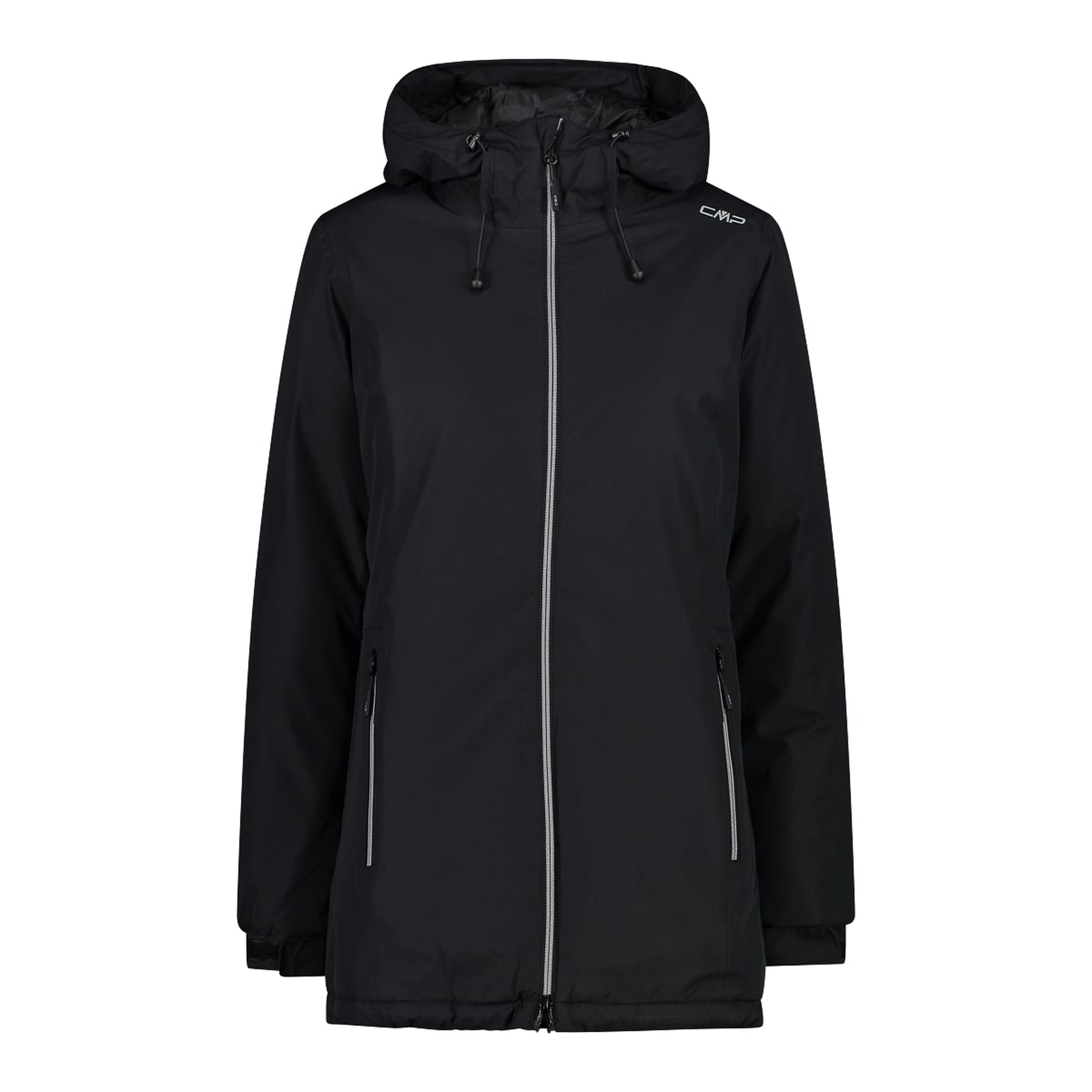 Damen Ripstop Winterjacke mit Kapuze in Schwarz – Vorderansicht