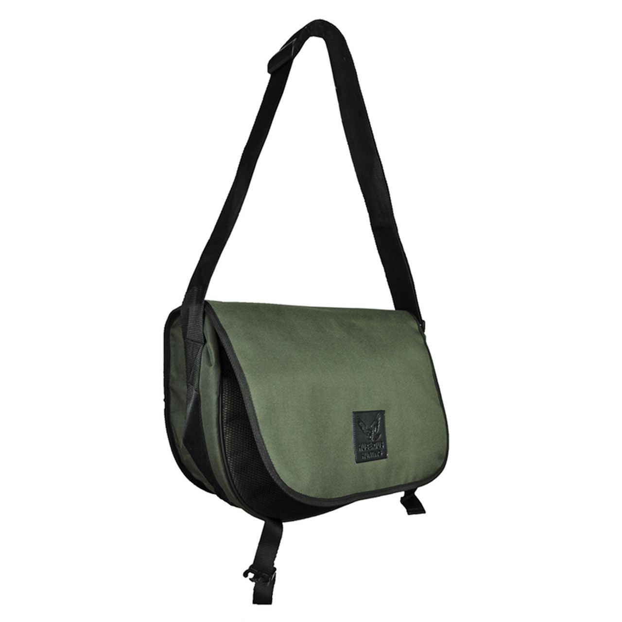 HUBERTUS Dummy-Tasche „Hirschfänger“ in oliv mit aufgesetztem Logo, frontal fotografiert