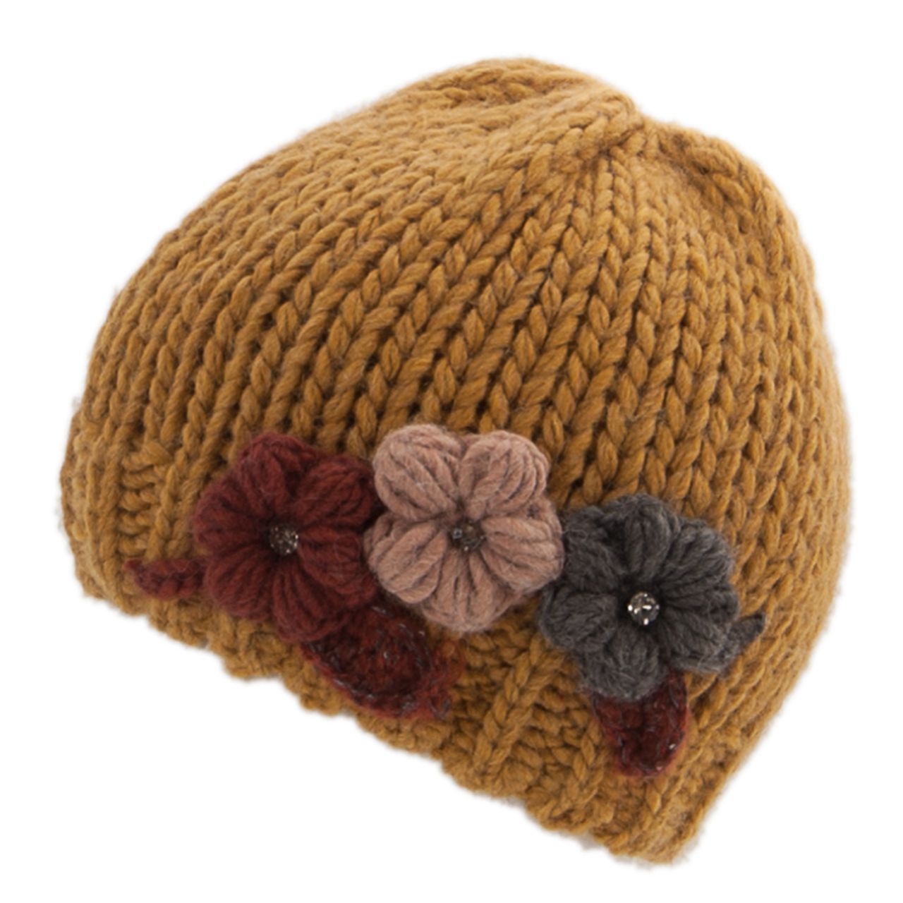 Vorderansicht Damen-Strickmütze in Senfgelb