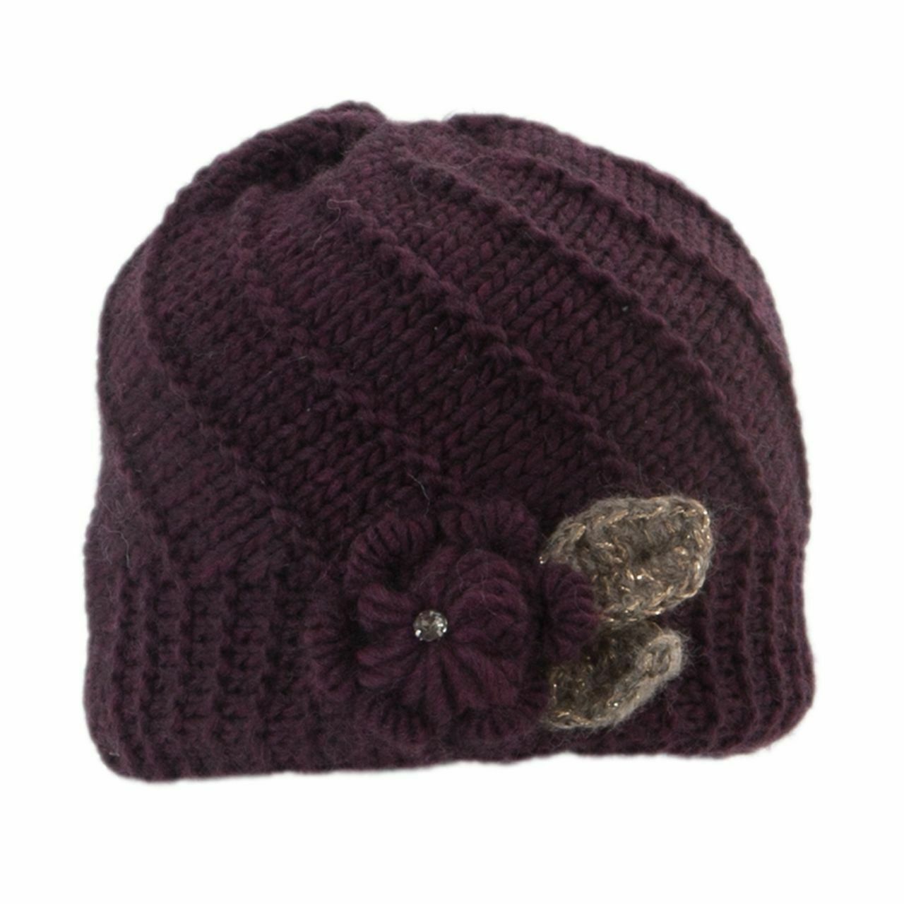Vorderansicht Damen-Strickmütze Grobstrick in Weinrot