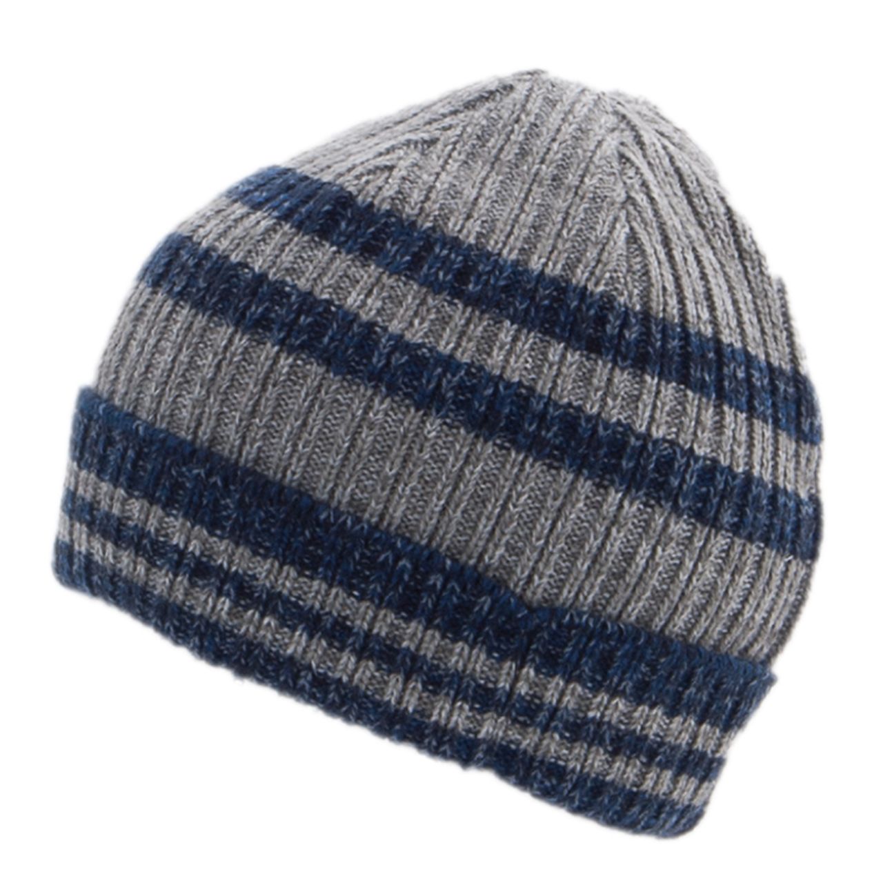 Vorderansicht Strickmütze mit Fleece in Grau-Jeans