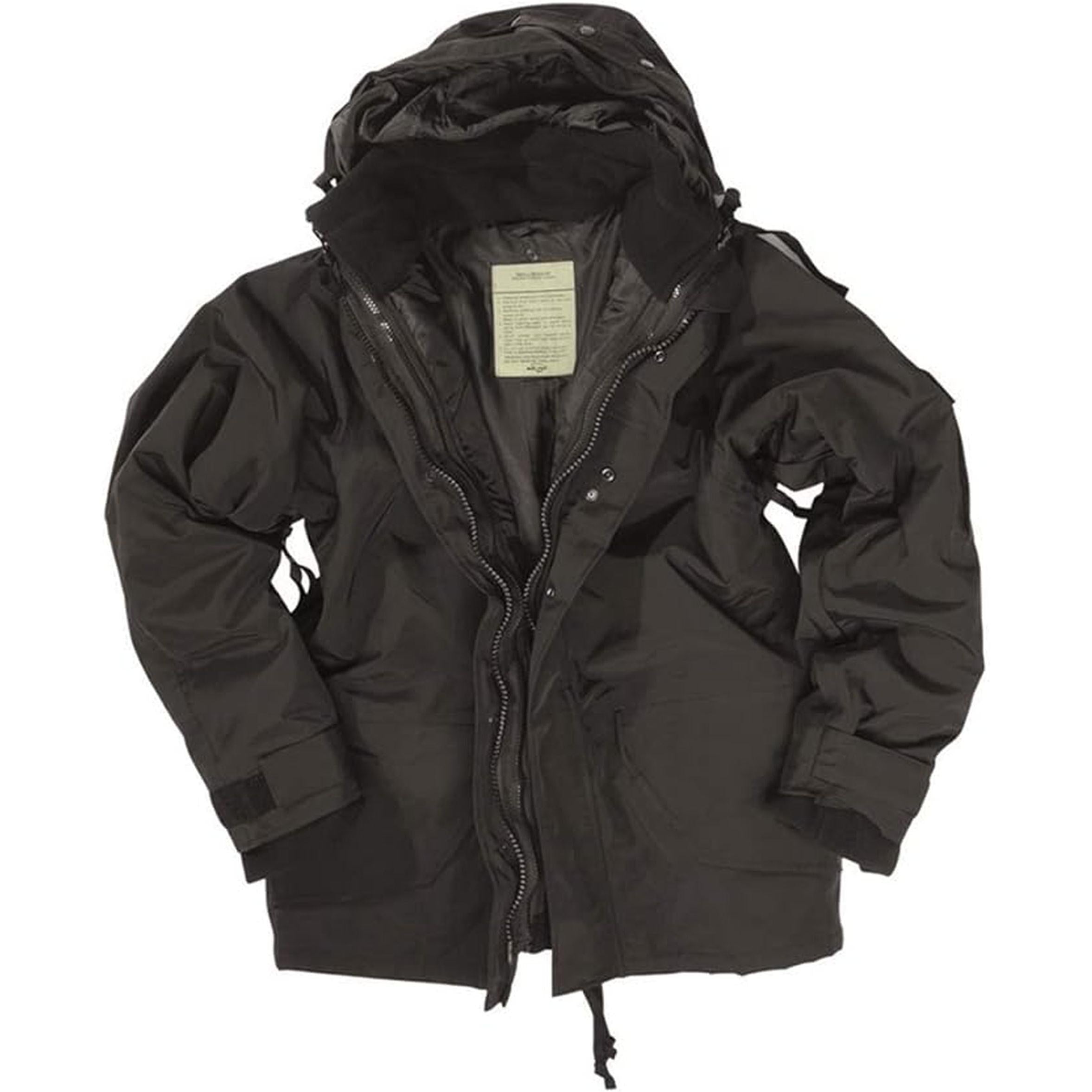 MIL-TEC 3in1 Nässeschutzjacke in Schwarz mit herausnehmbarer Fleecejacke und hoher Kapuze