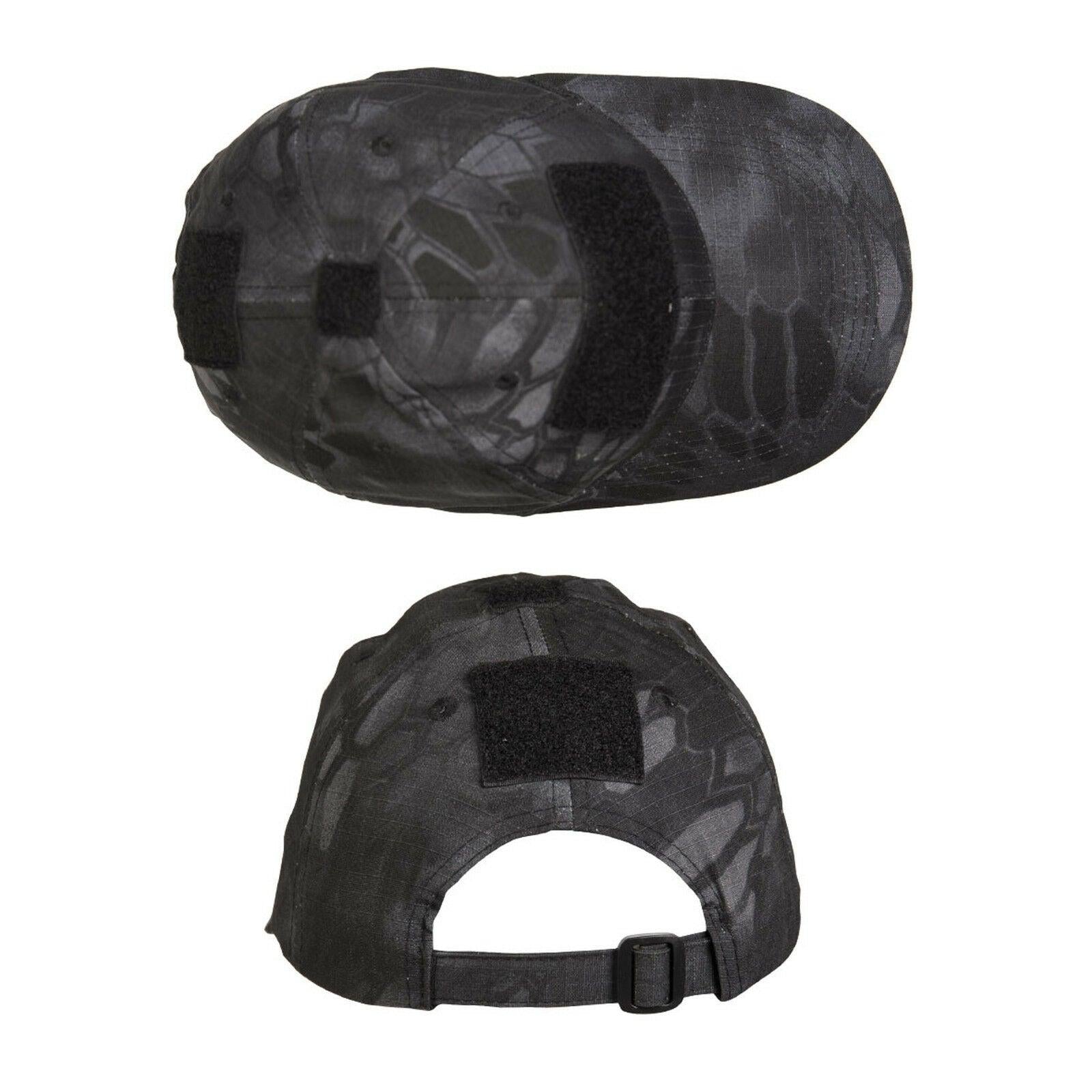 Seitenansicht der taktischen Cap mit Belüftungslöchern und größenverstellbarer Schnalle. 
Rückansicht der MIL-TEC Cap mit Klettfläche und verstärkter Naht