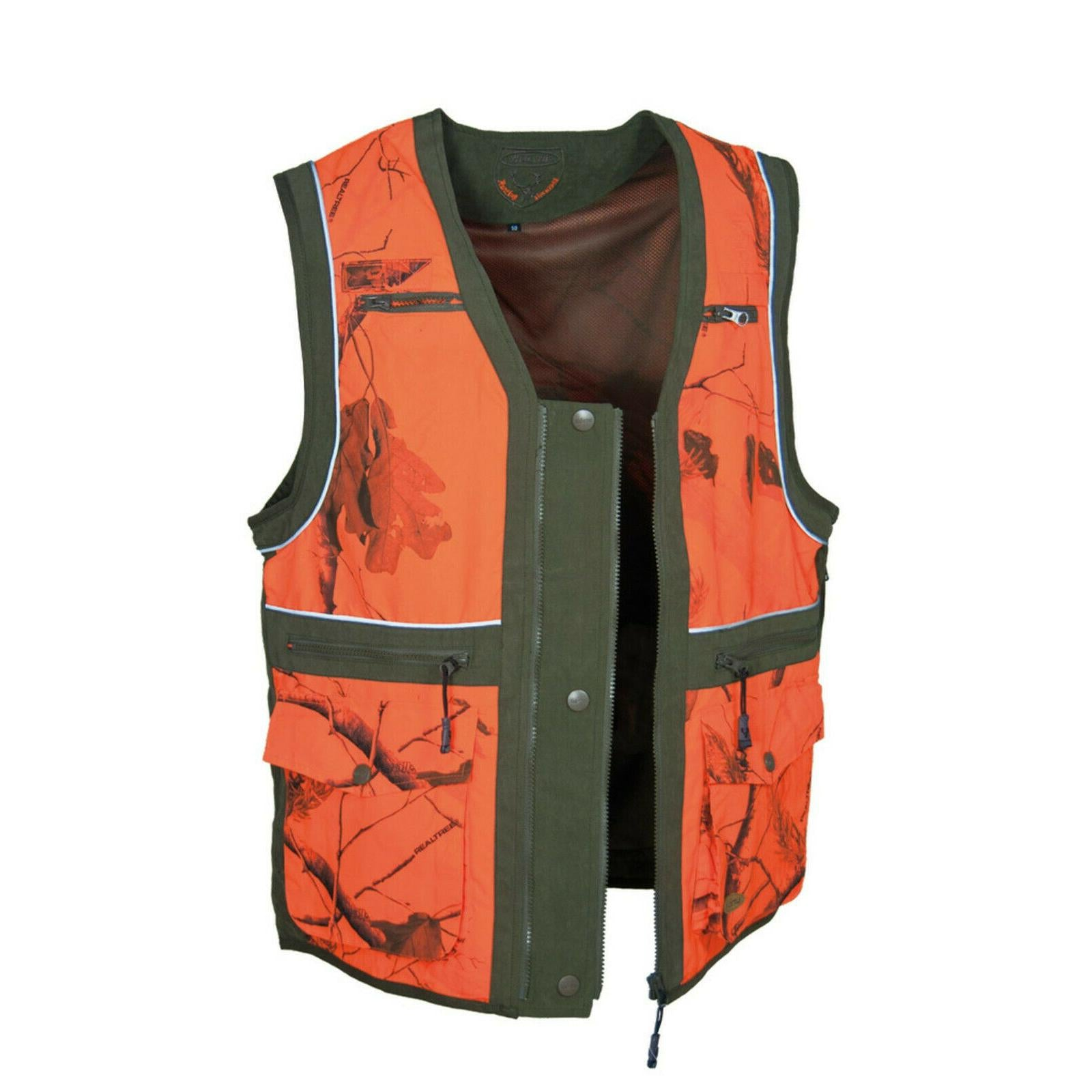 Leuchtend orangefarbene Warnweste mit Taschen – Sicherheitsbekleidung für Outdoor und Jagd