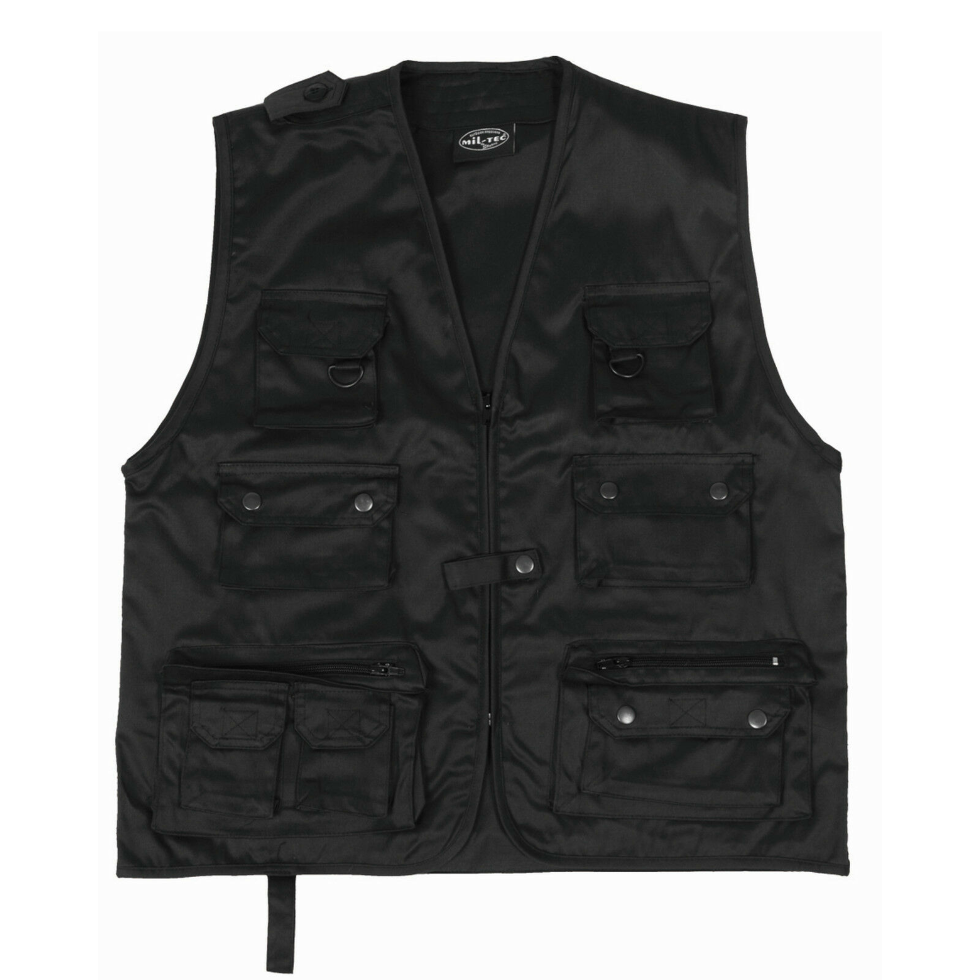 Schwarze taktische Military-Weste für Herren – mit Reißverschlüssen und Taschen