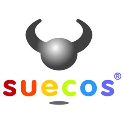 Suecos Logo in bunten Farben mit schwarzem Symbol
