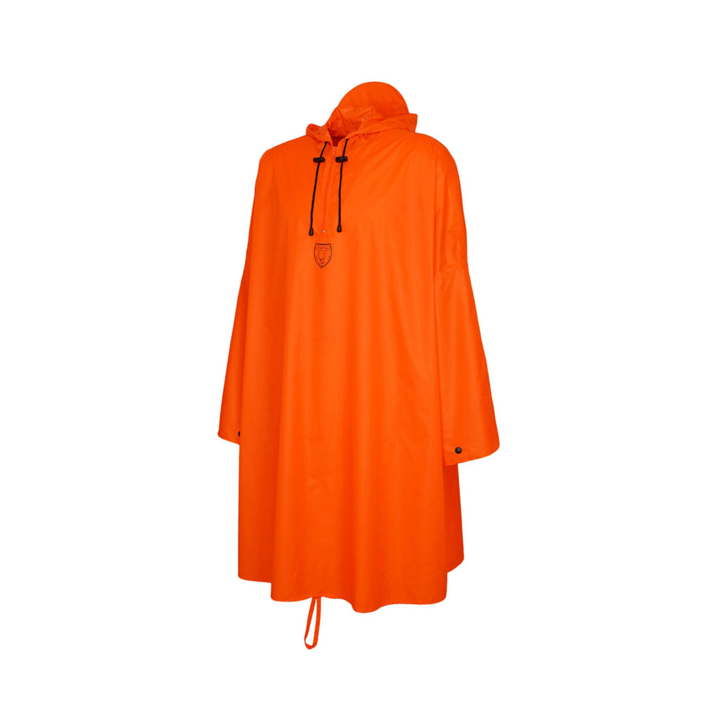 Seitenansicht des Hubertus Ponchos mit verstellbaren Ärmeln und Schirmkapuze