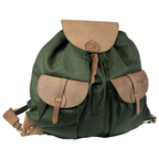 HUBERTUS Flüsterrucksack Loden klein – Vorderansicht mit Büffelleder-Applikationen und aufgesetzten Taschen