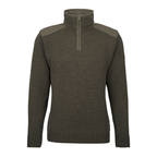 HUBERTUS Herren Troyer – Vorderansicht in oliv/braun mit Reißverschluss und Schulterbesatz