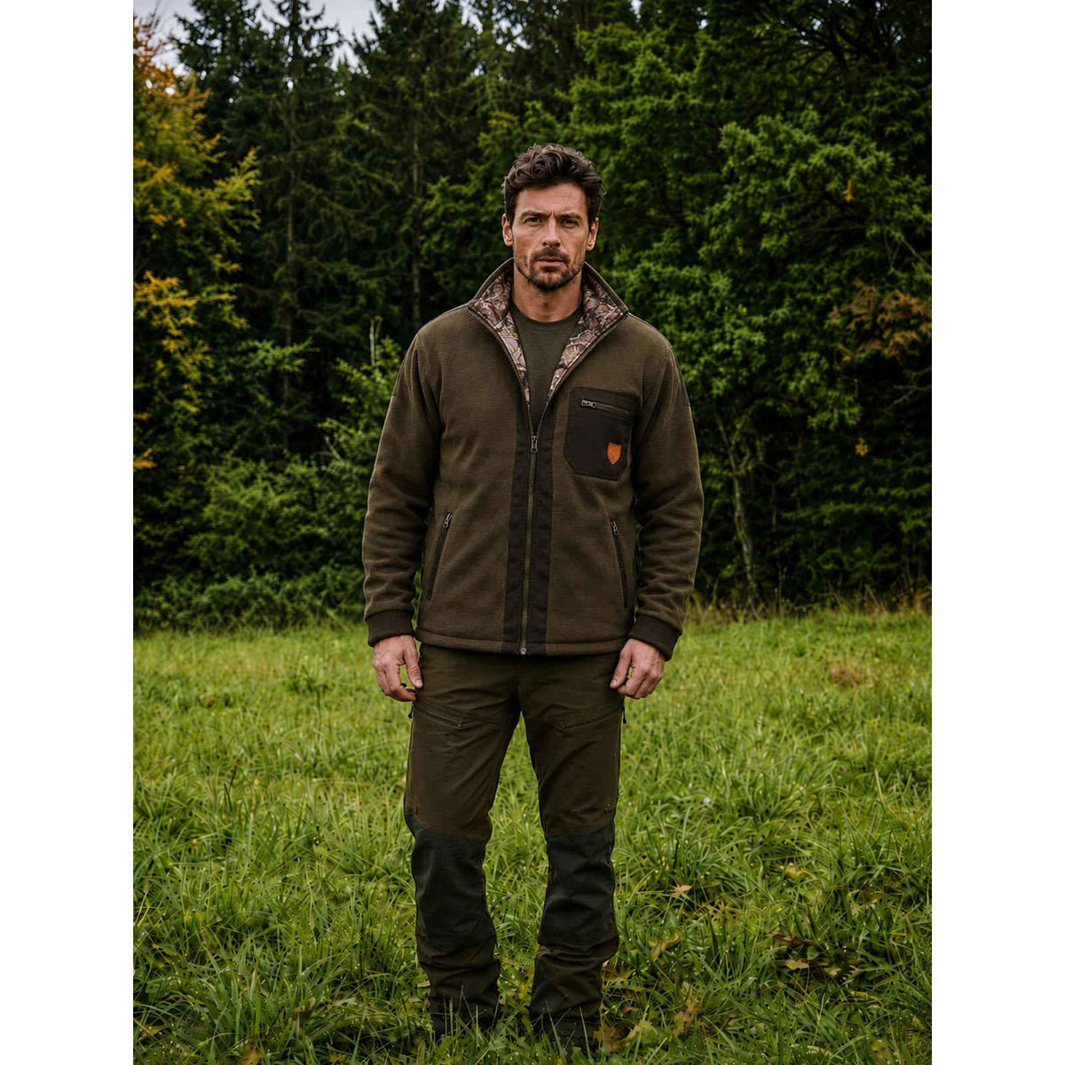 HUBERTUS Tarn-Wende-Fleecejacke PIRSCH oliv / braun-camo Herren Jagdjacke