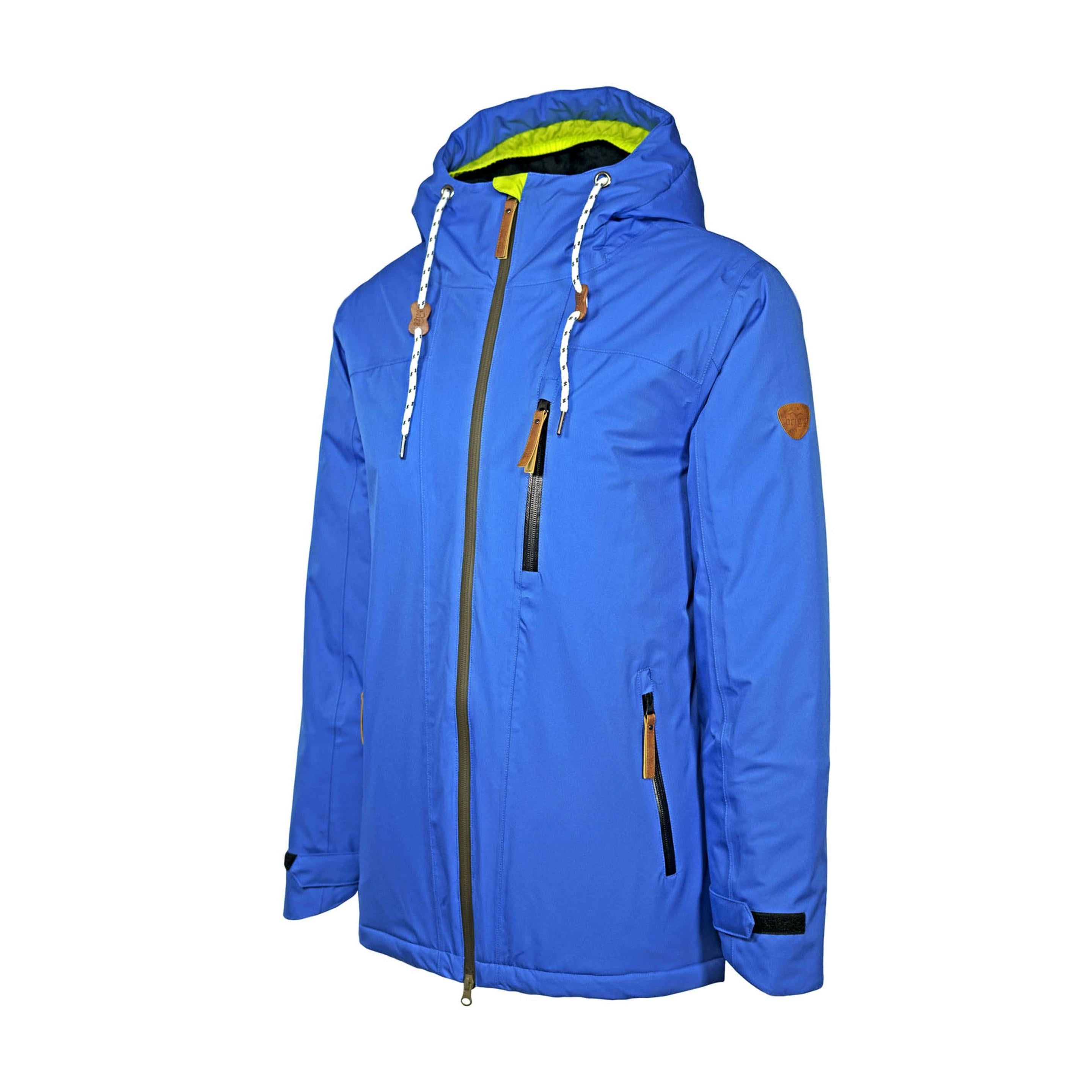 Seitenansicht der Herrenjacke JOE – marineblaue Outdoorjacke mit Kapuze & seitlichen Reißverschlusstaschen