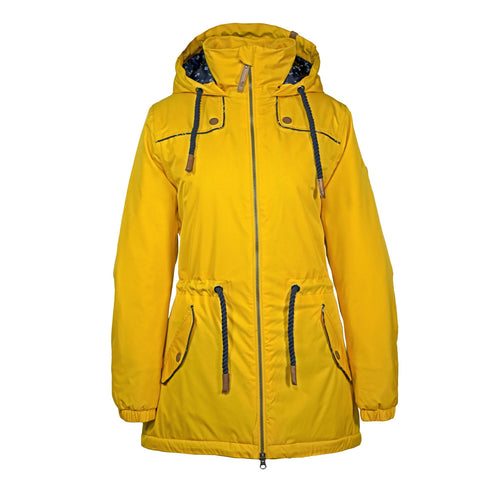 Damenparka VERENA von brigg – Vorderansicht in Gold mit Kapuze & Pattentaschen