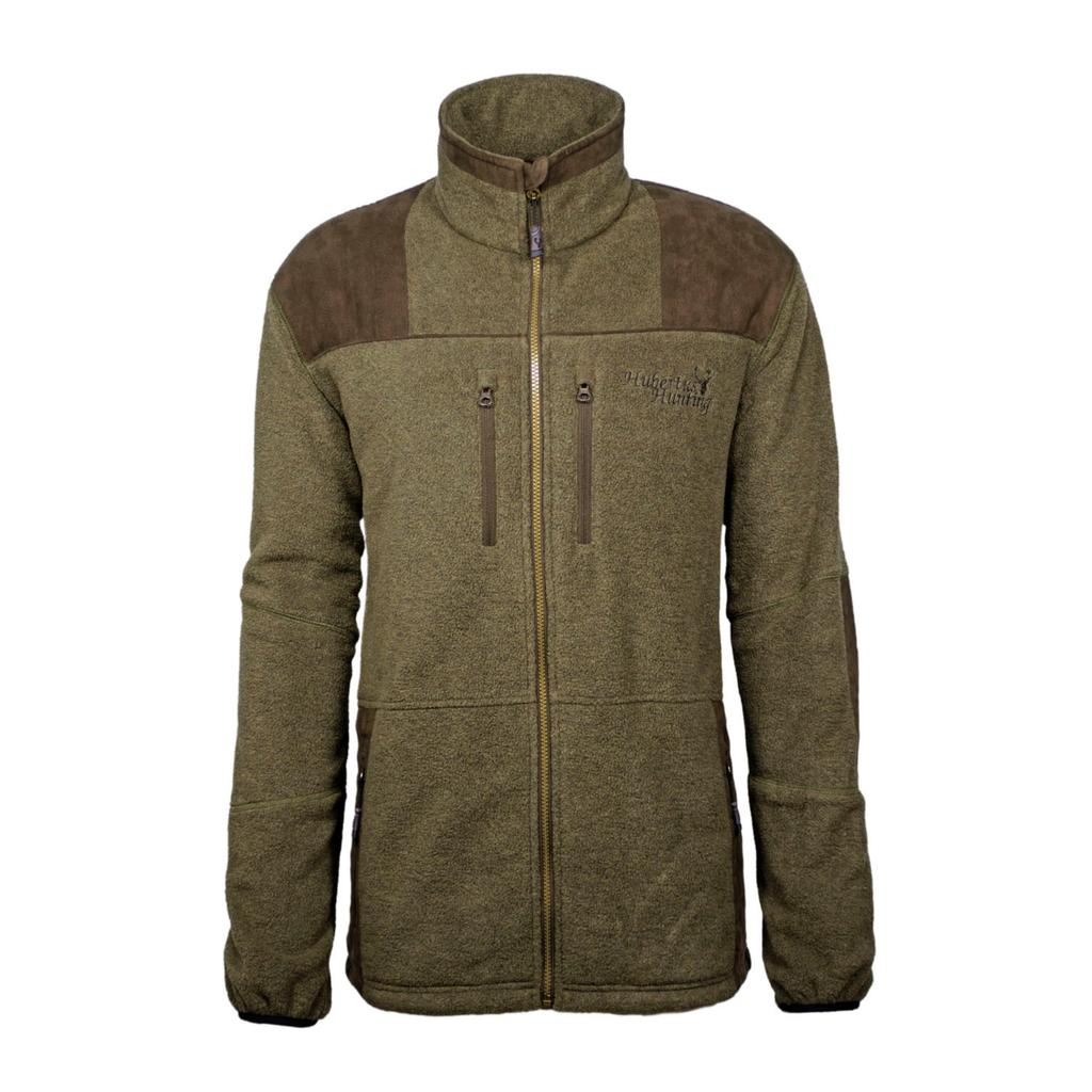 Hubertus Herren Fleecejacke in Oliv – Frontansicht mit Stehkragen und Reißverschlusstaschen