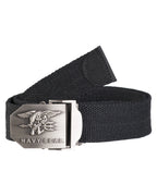 MIL-TEC US Navy Seal Gürtel in Schwarz mit Metallschnalle, frontal mit Emblem