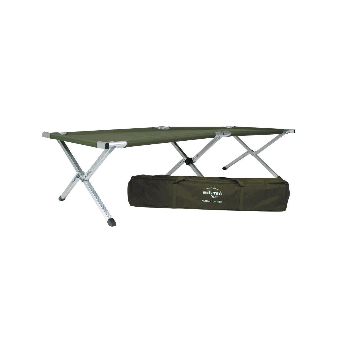 MIL-TEC® Feldbett US Typ Alu Bett  190x65cm Fb. oliv  Camping Liege Faltbett
