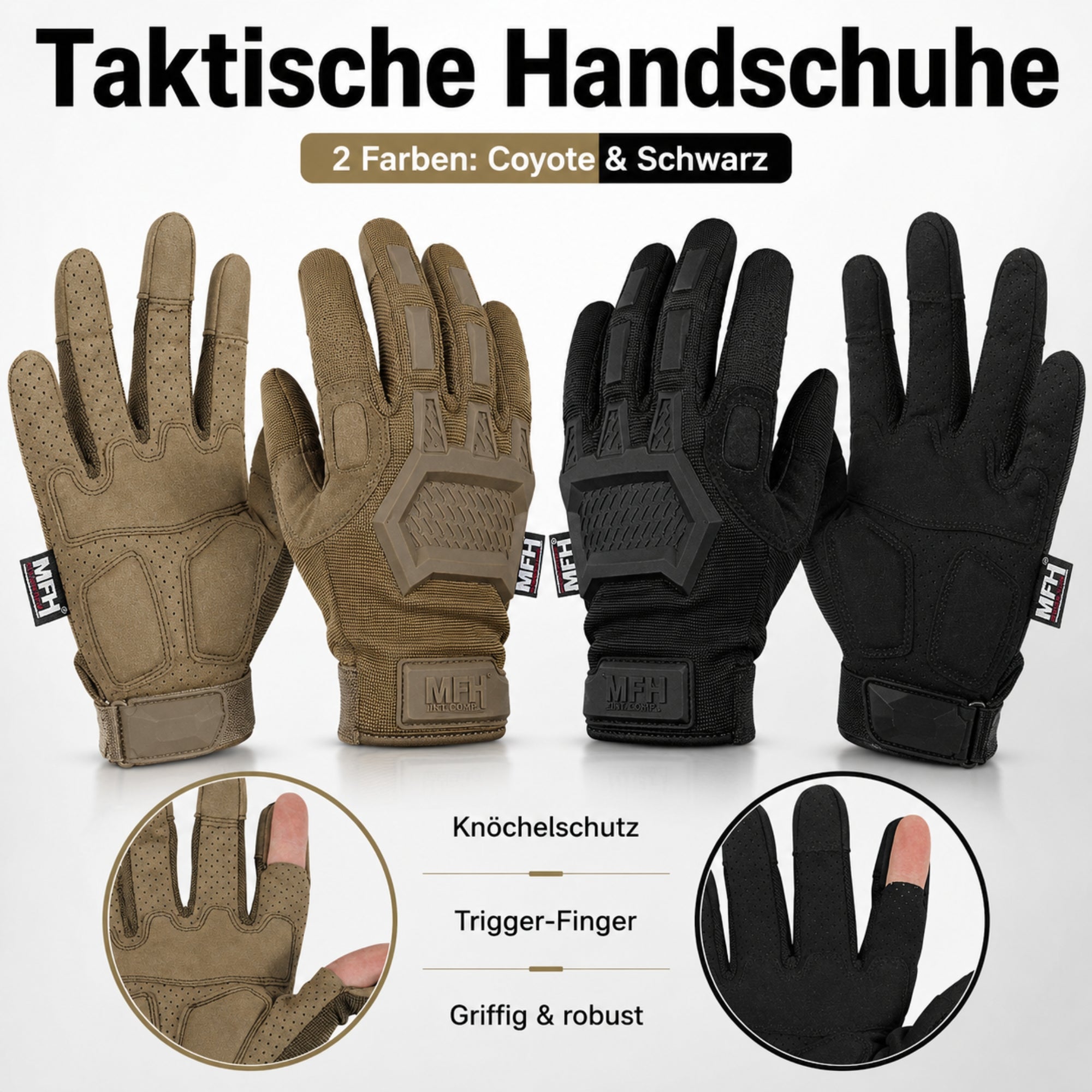 MFH Tactical Handschuhe ACTION | Einsatzhandschuhe umklappbare Finger