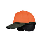 Seitenansicht der Skogen Jagdmütze – mit umgeschlagener neonoranger Signalseite