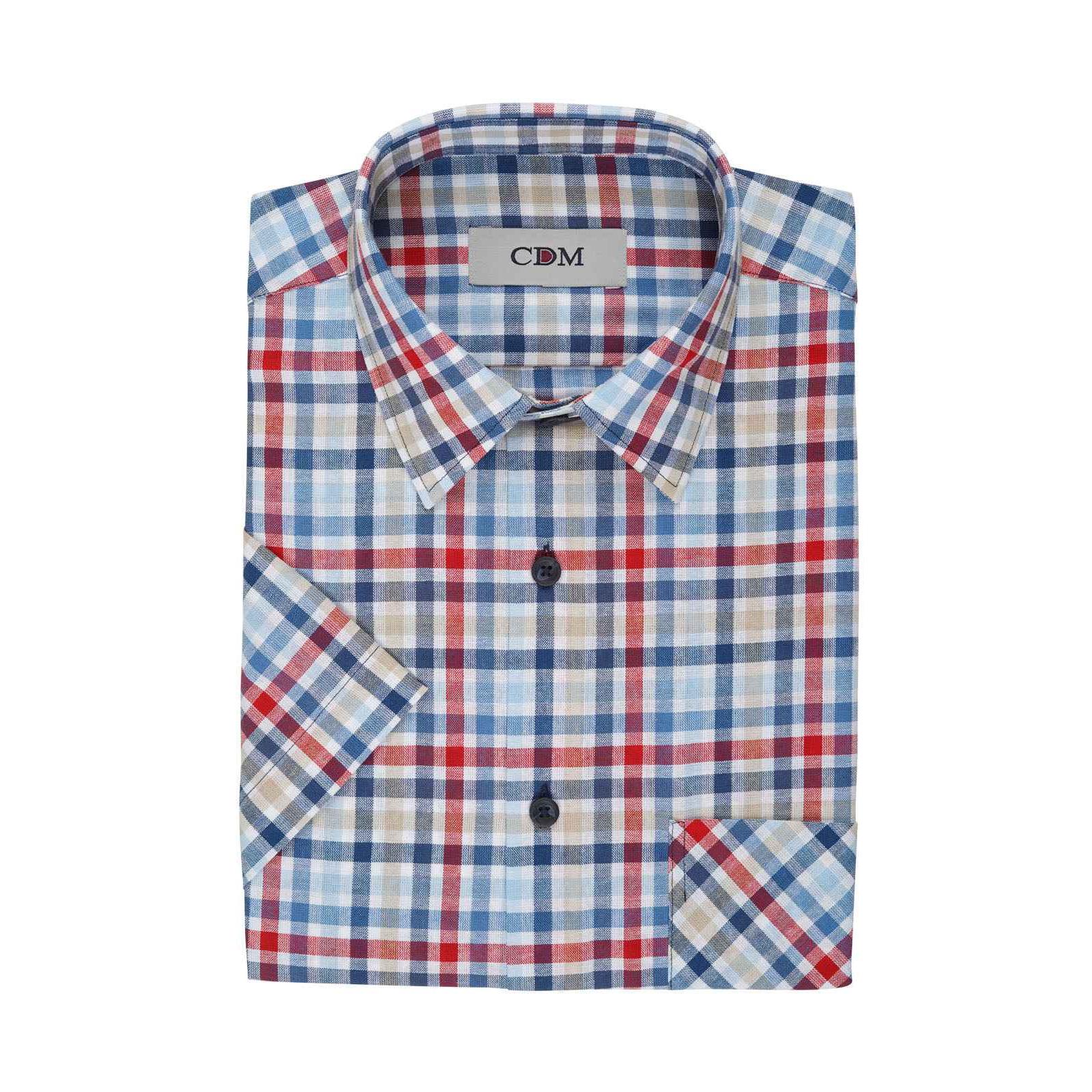 CDM® Herren Kurzarmhemd rot/blau 1/2 Arm comfort fit
