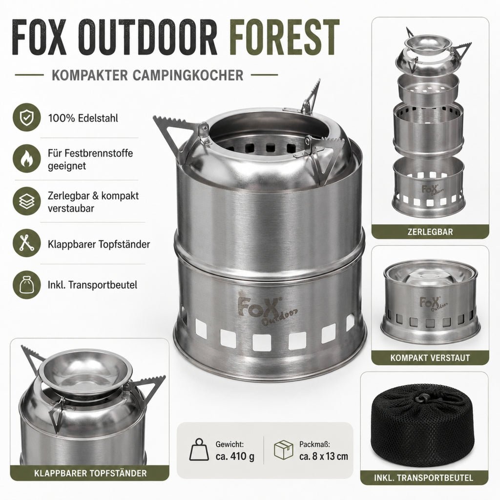 Fox®Outdoor Edelstahl Outdoor-Ofen FOREST Kocher