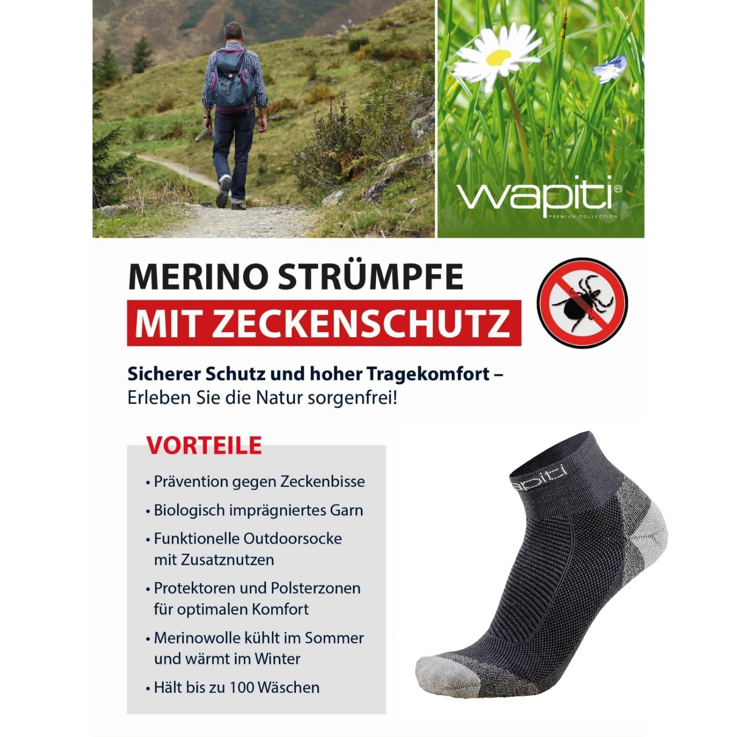 wapiti® RUN ZR04 Merino Anti Zecken 3522 anthrazit Running Laufsocke