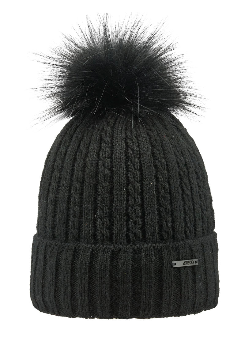 ARECO Damen Bommelmütze 7382  Mütze Pudelmütze Wintermütze