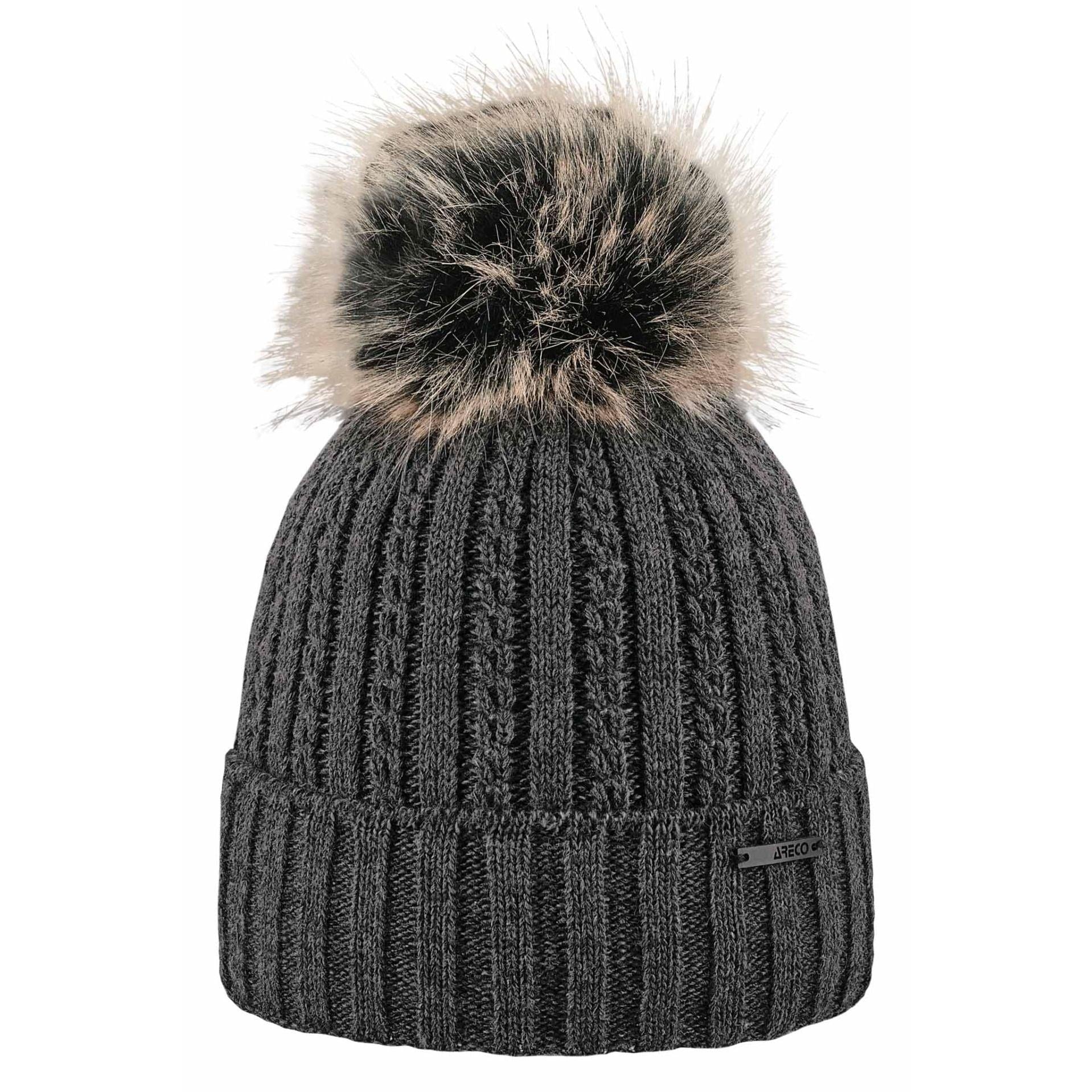 ARECO Damen Bommelmütze 7382  Mütze Pudelmütze Wintermütze