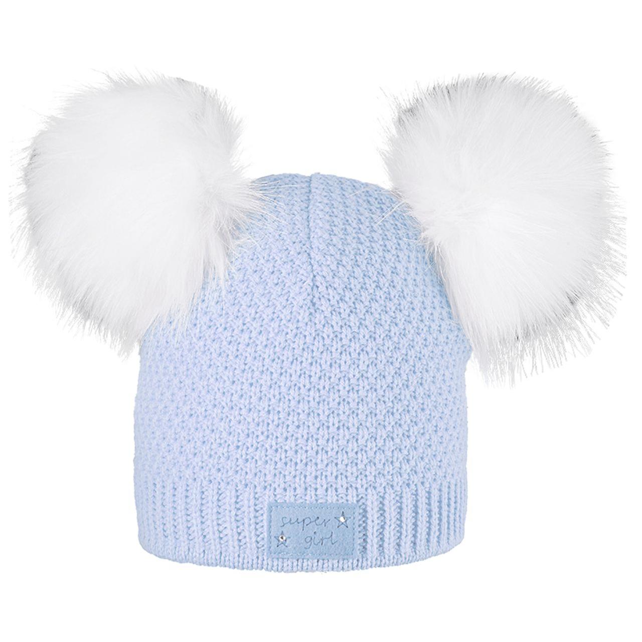 Kinder Pudelmütze mit zwei Pompoms – Vorderansicht