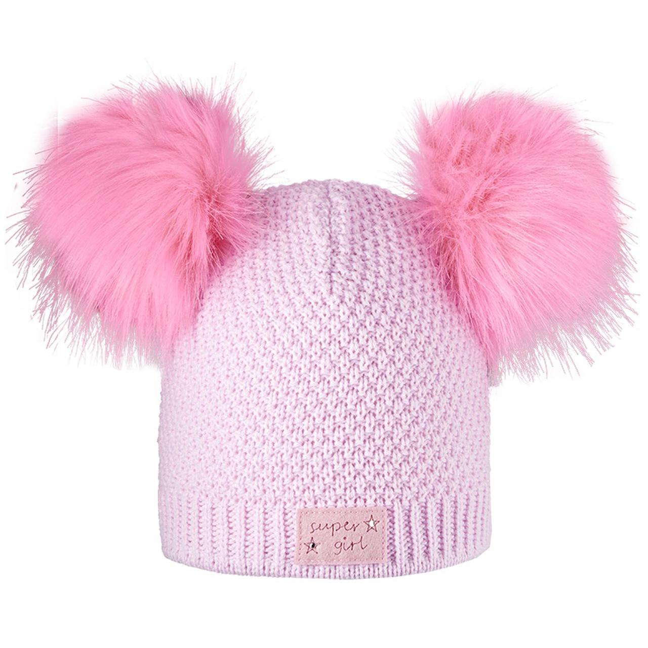 Kinder Pudelmütze mit zwei Pompoms – Vorderansicht