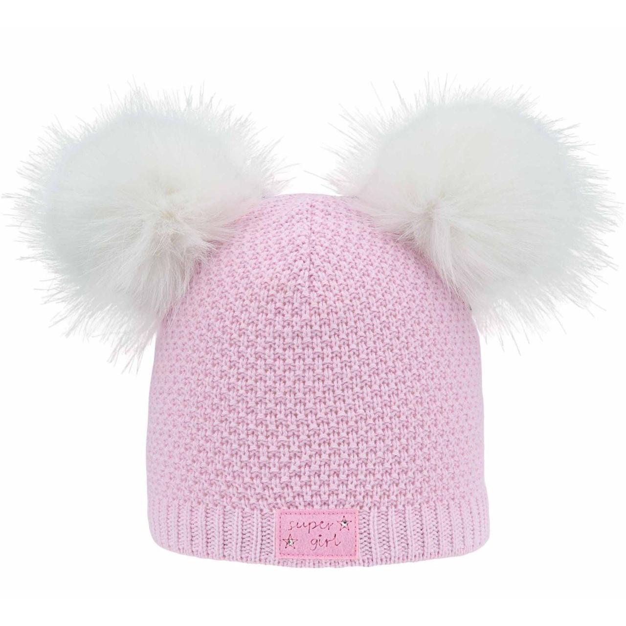 Kinder Pudelmütze mit zwei Pompoms – Vorderansicht