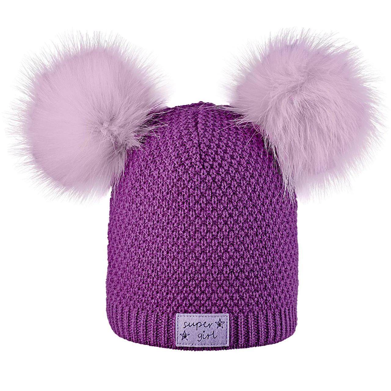 Kinder Pudelmütze mit zwei Pompoms – Vorderansicht