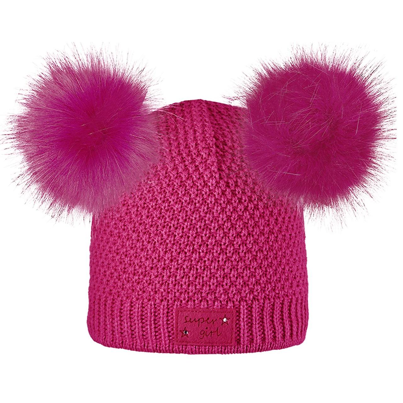 Kinder Pudelmütze mit zwei Pompoms – Vorderansicht