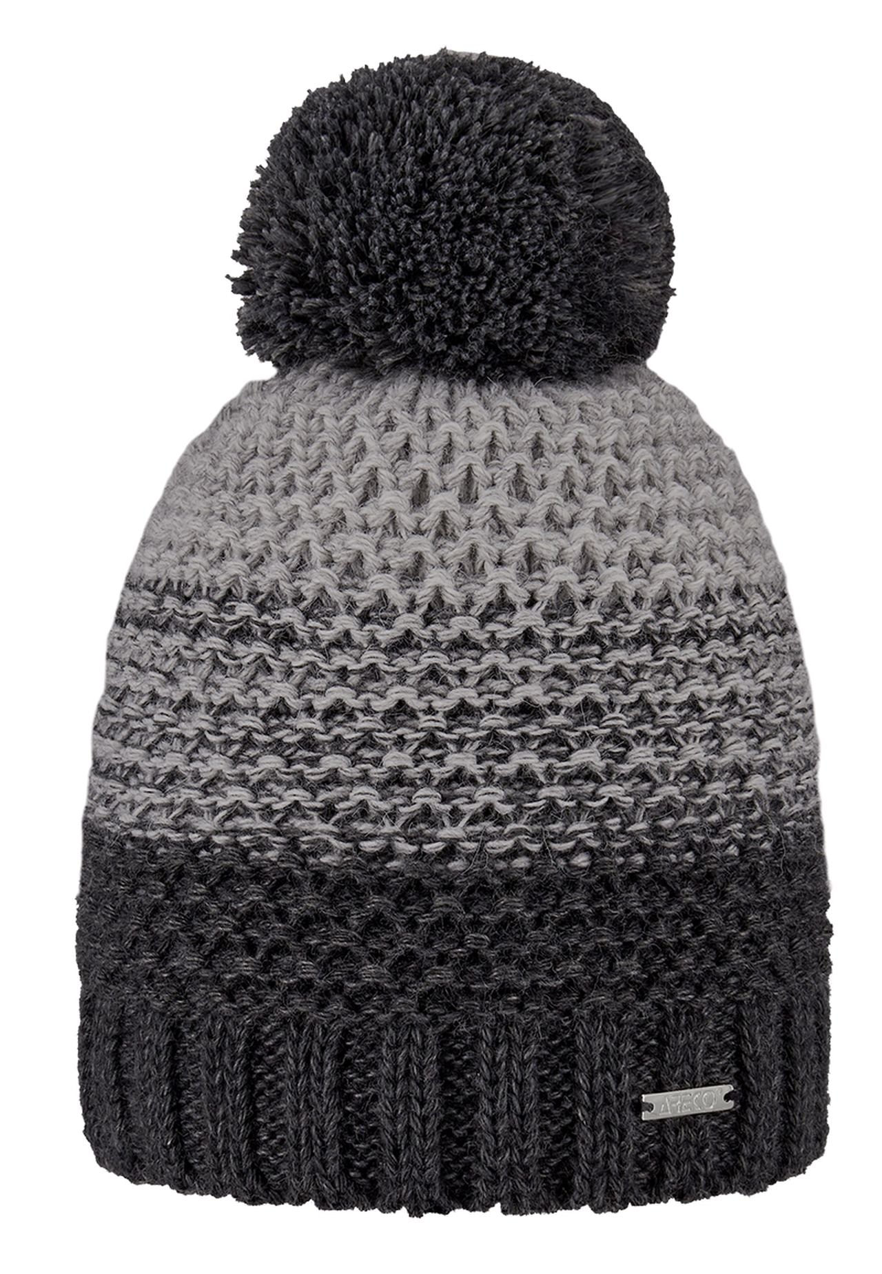 ARECO® Damen Bommelmütze – Zopfstrick und Kunstfell-Bommel in der Frontansicht