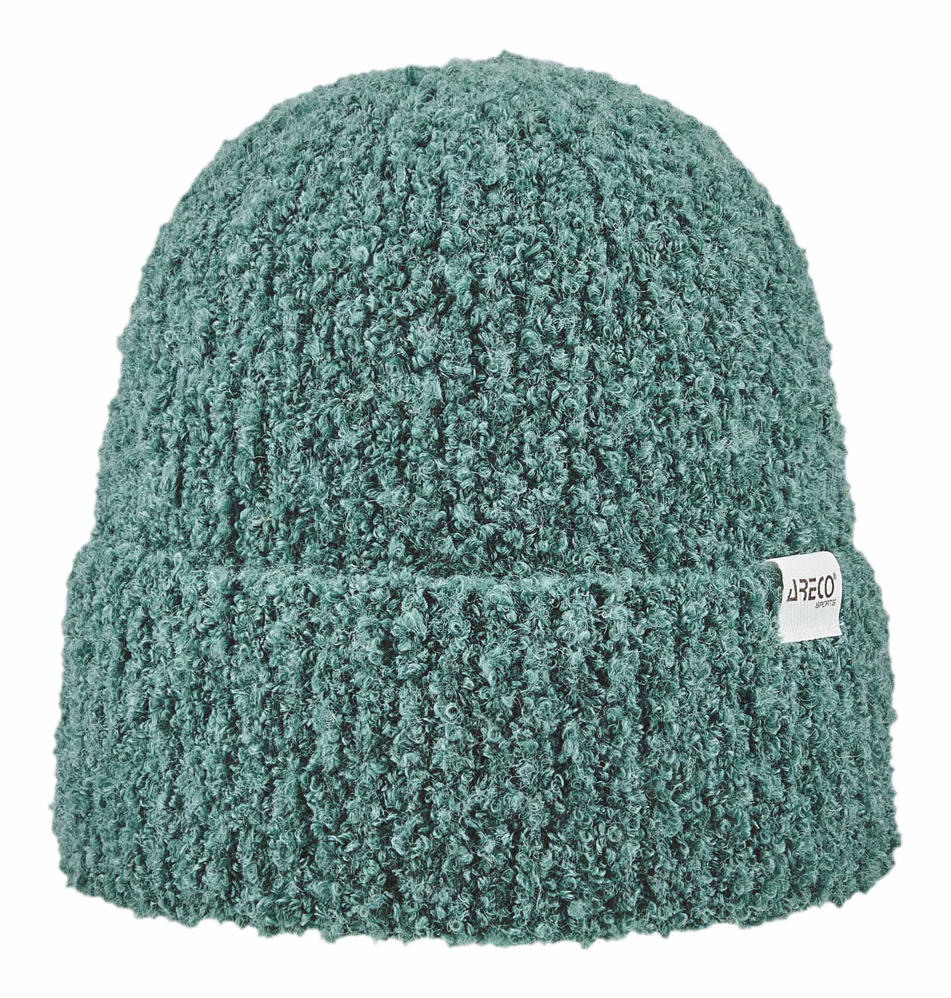 Damen Bouclé-Mütze in lindgrün – trendiger Farbton mit weicher, strukturierter Oberfläche.