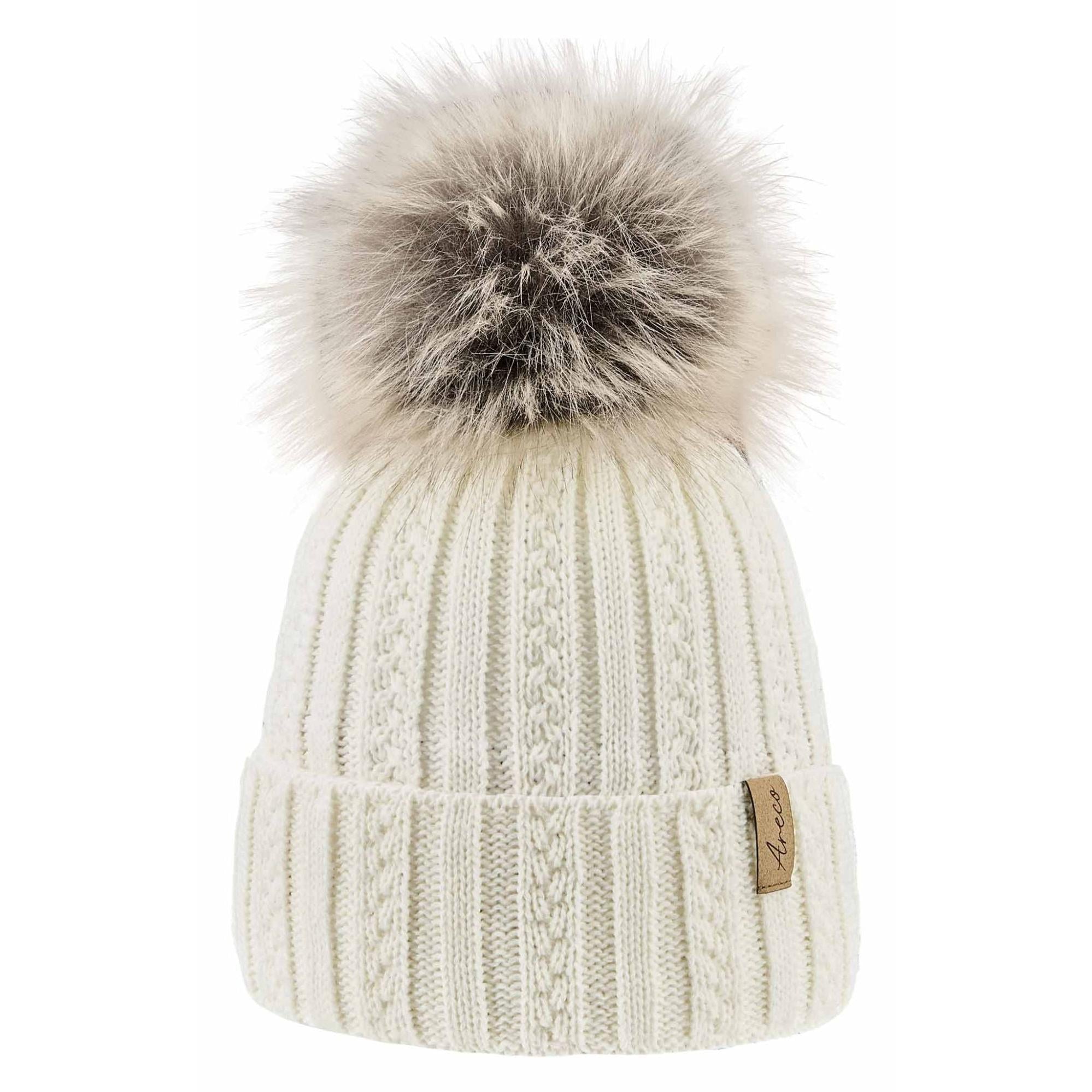 Kinder Pudelmütze mit Kunstfellbommel – Vorderansicht