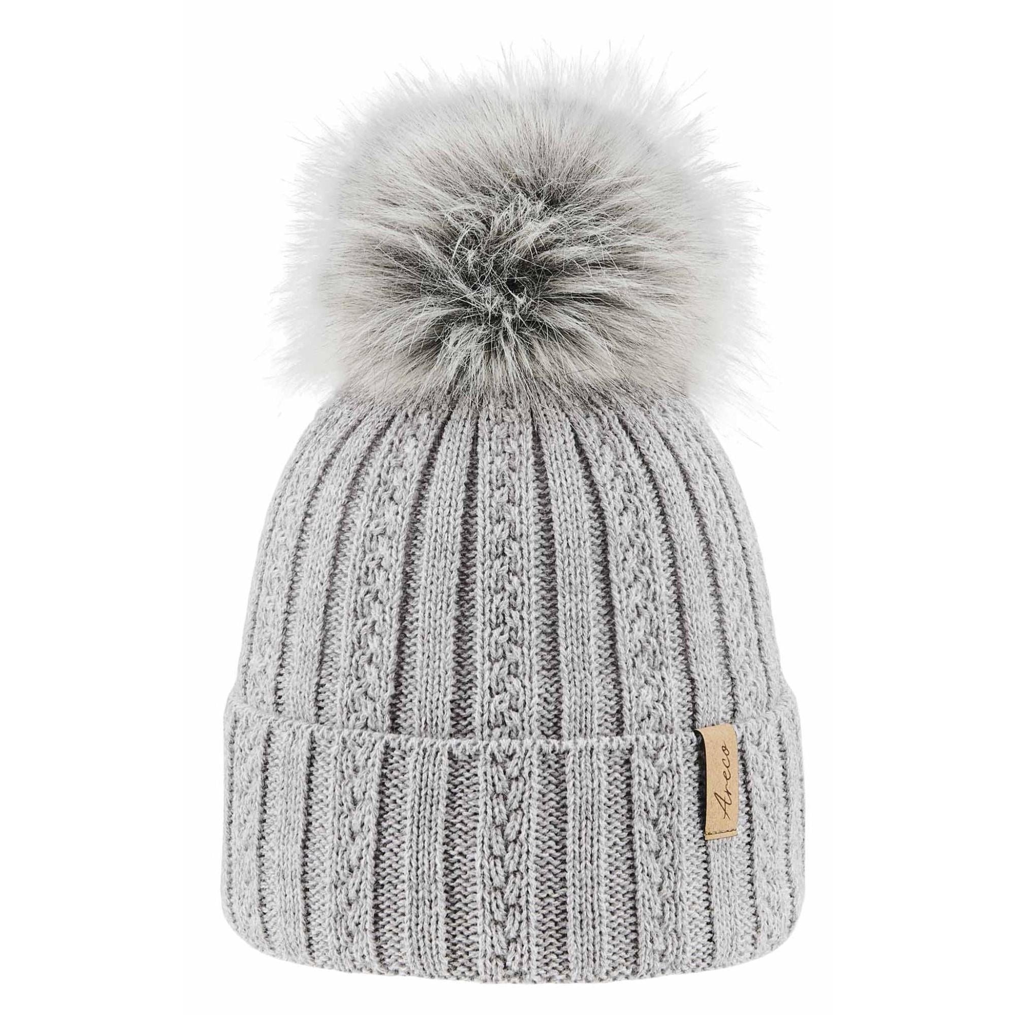 Kinder Pudelmütze mit Kunstfellbommel – Vorderansicht
