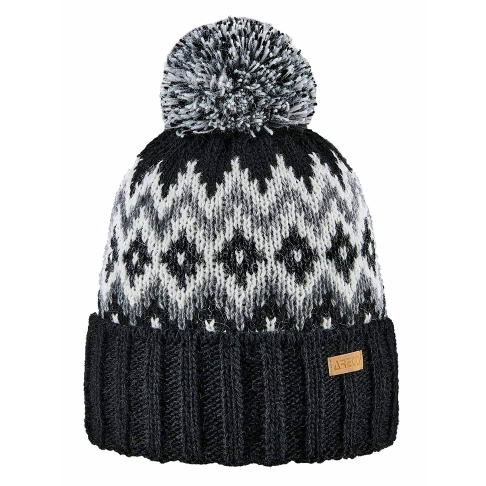 ARECO® Norweger-Strickmütze – Vorderansicht mit winterlichem Karo-Muster